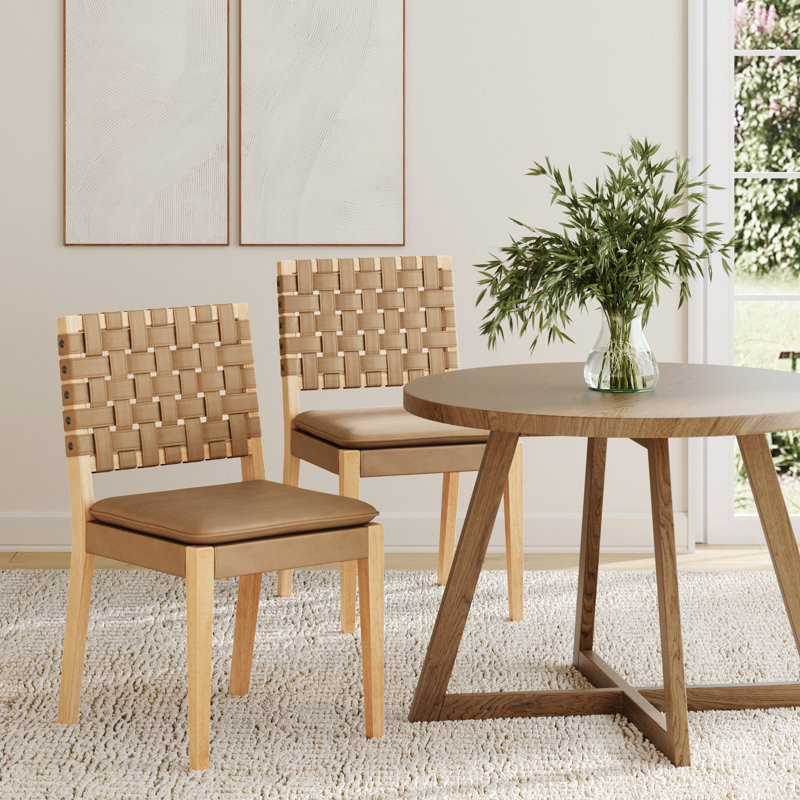 Tabouret de salle à manger en faux suède tissé avec pieds en bois massif, paquet de 2, 2