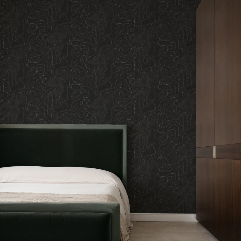 Painted Lines - Wallpaper, True Black, Faux Grasscloth, Non-Pasted