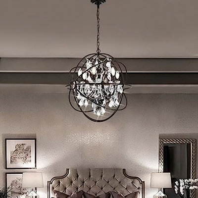 Luminaire suspendu sphérique unique à 6 lumières avec détails en cristal Jeresa