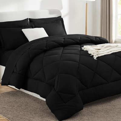 7-Piece Comforter Set, Microfiber, All Season Bed in a Bag – Black, King