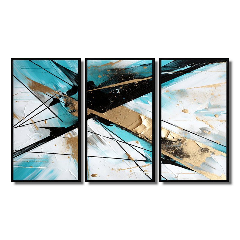 Brylee - Ensemble de décoration murale abstraite, Cadre flottant noir, H 32 po x l 48 po x P 1 po