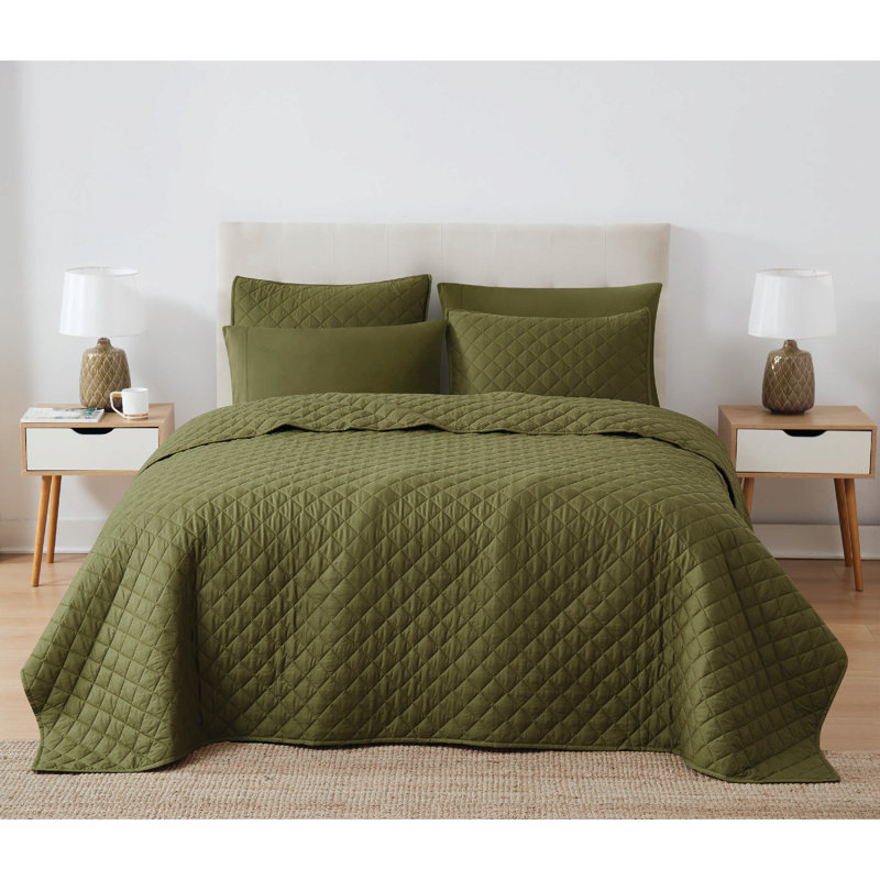 Ensemble de courtepointe 3 pièces Cannon, Courtepointe grand + 2 couvre-oreillers standard, Vert olive