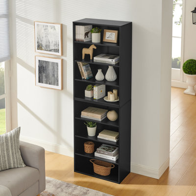 Black CD DVD Storage Cabinet with Adjustable Shelves - 8-Layer Multimedia Bookcase, Detachable into Two 4-Layer Units for Home Office Organization by 17 Stories