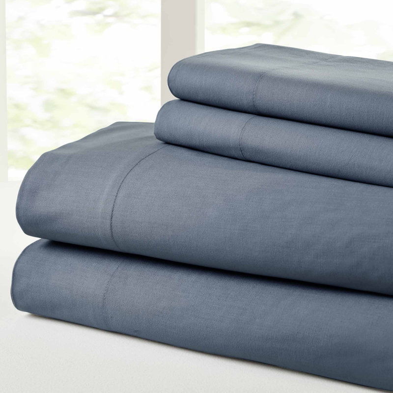 Queen Dark Blue Cotton Percale Deep Pocket Sheet Set