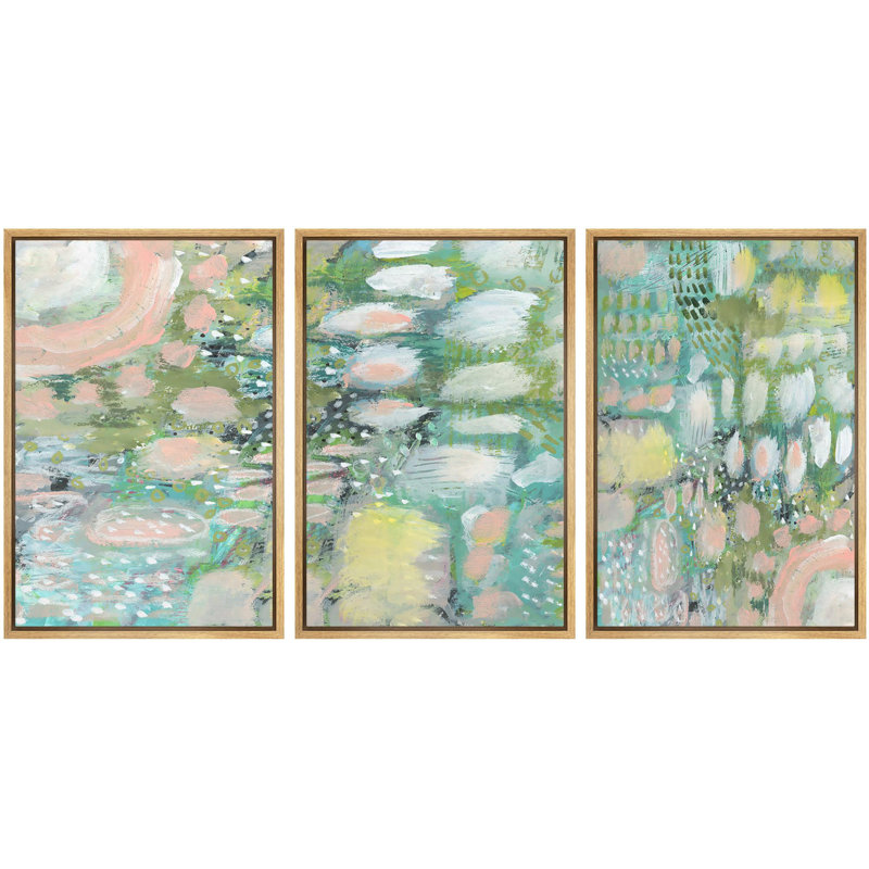 " Vibrant Textured Abstract Multi-Colored " 3 - Pieces on, Natural, 36" H x 24" W