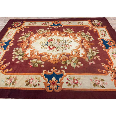 Tapis à motif floral Mid Mid Century Century Aubusson 7 pi 8 po x 10 pi 4 po