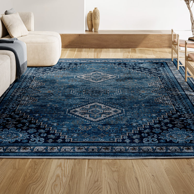 Tapis bleu / gris Dalyan, Rectangle 5 pi 3 po x 7 pi 7 po