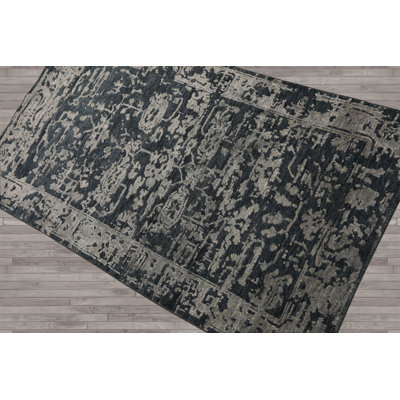 LoomBloom 3x5 Hand Knotted Wool and Silk Blue Tibetan Contemporary Rug