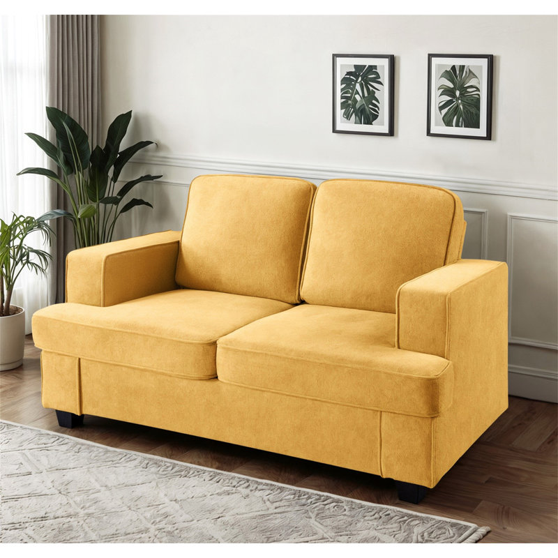 Causeuse moderne en velours, Jaune moutarde