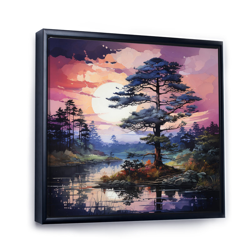 Pine Tree Majestic Twilight - Lakes & Rivers Wall Art Prints, H 30 po x l 30 po, Cadre flottant noir