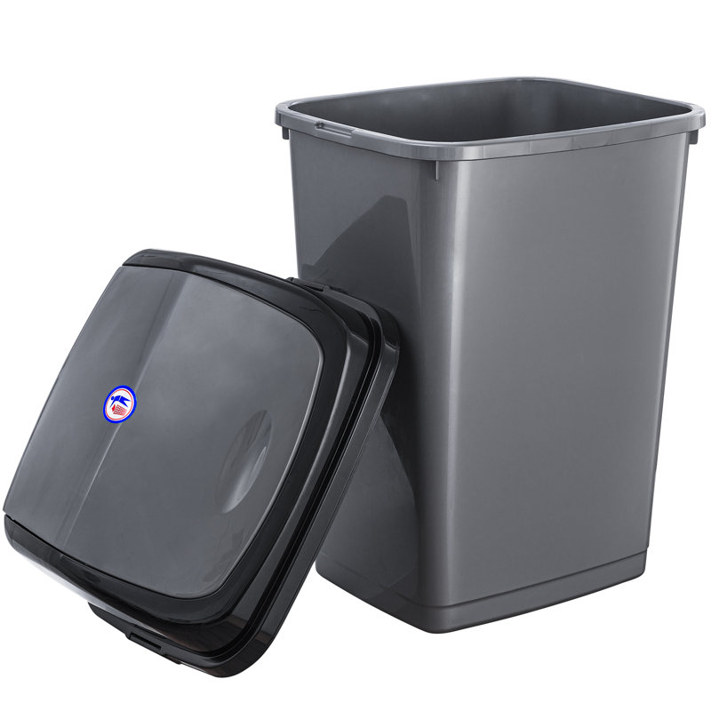 Poubelle à balançoire en plastique 13 gallons, Gris et noir