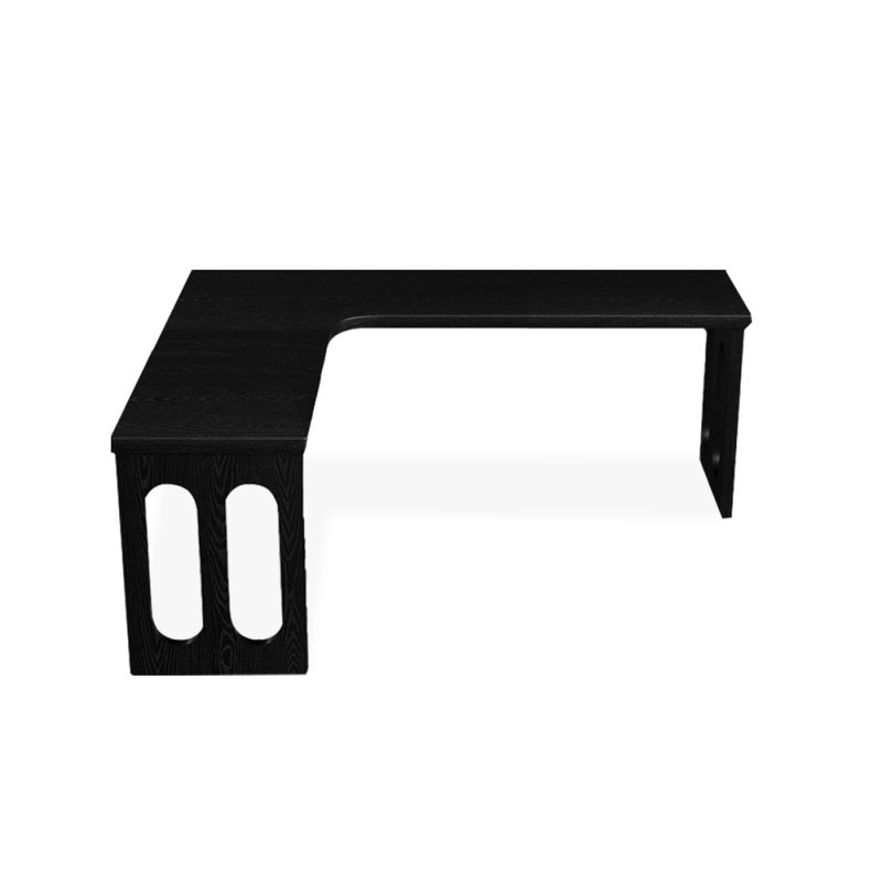 Black L-Shaped Solid Wood desks, 29.53" H x 78.74" W x 55.12" D, Left Hand Return