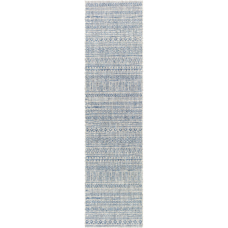 Tomas Chevron Rug Dark Blue/Gray Indoor/Outdoor Area Rug, Runner 2'7" x 10'
