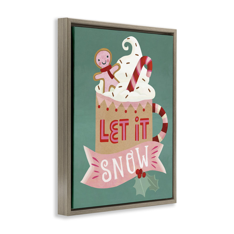 «Let It Snow Winter Cocoa», art mural encadré sur toile flottante, design par Laura Watson, Cadre flottant orme Montalcino