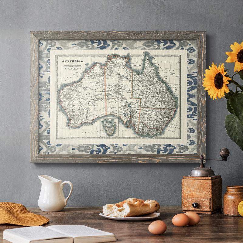 " Bordered Map Of Australia ", Gray Framed, 22" H x 32" W x 1.5" D