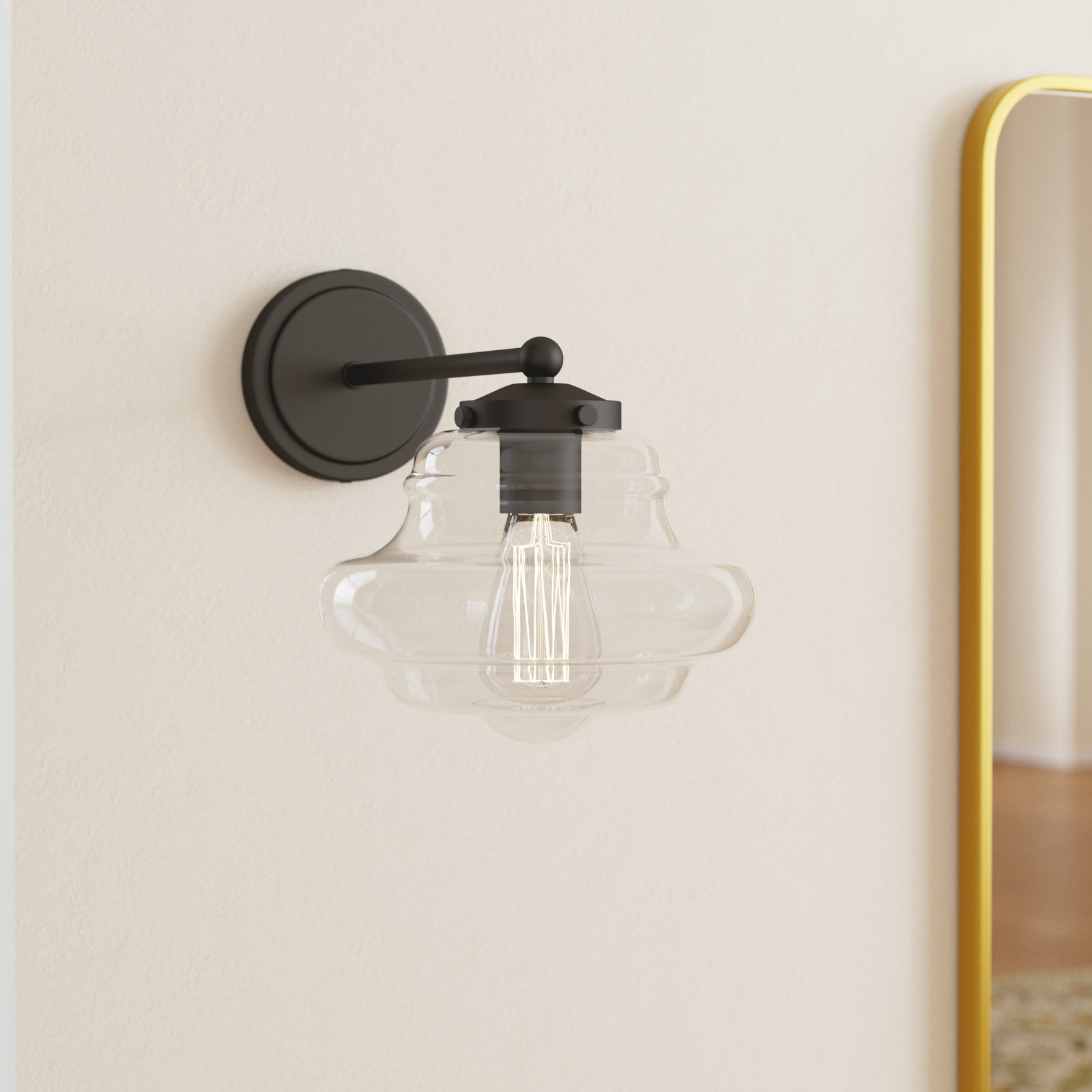 Marah Single Light Glass Dimmable Armed Sconce, Oil Rubbed Bronze
