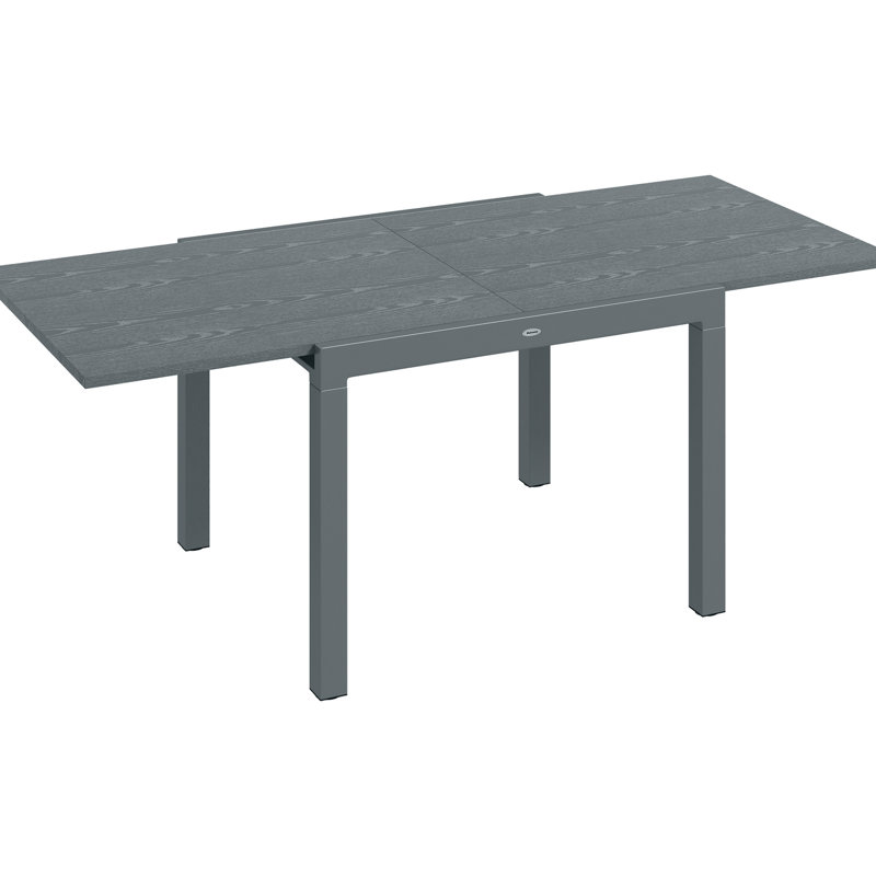 Table de salle à manger extensible de 41 à 83 po en aluminium et plateau en acier effet bois gris foncé