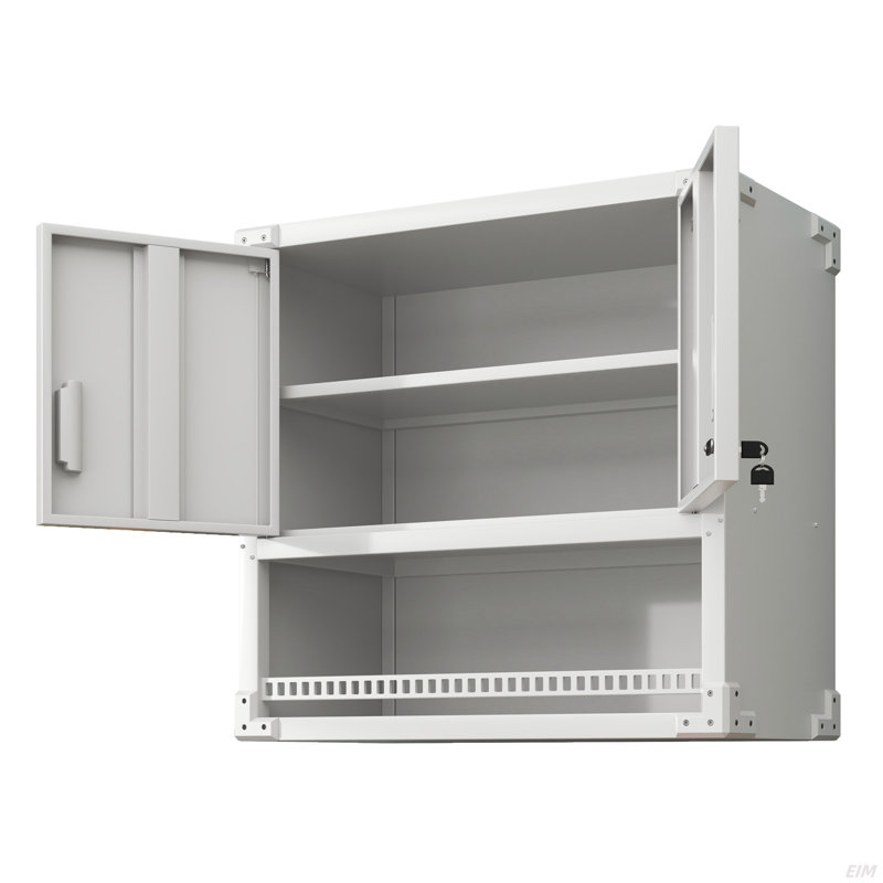 Armoire de rangement murale en métal avec porte verrouillable et 1 tablette 1 tiroir ouvert pour garage, entrepôt, assemblage requis (armoire)