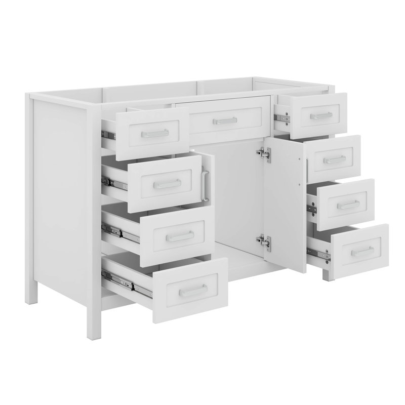 Meuble-lavabo 47 po sans lavabo, armoire seulement, 2 portes et 8 tiroirs 47 po, Blanc