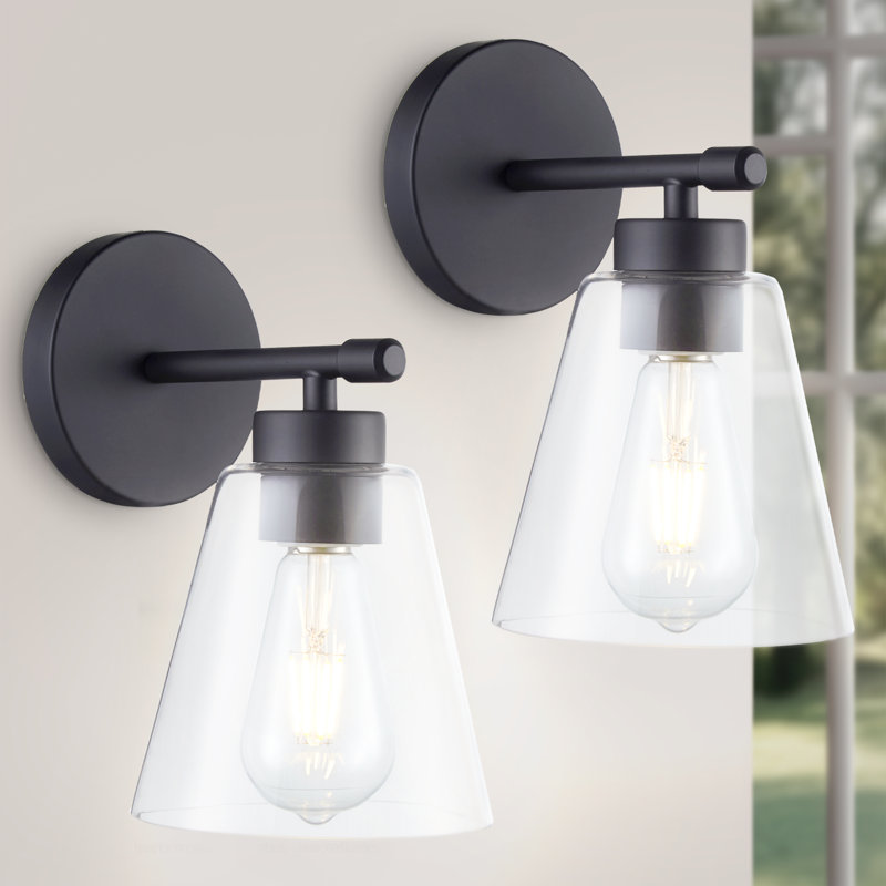 Black Bathroom Sconces Wall Lighting, Clear, Matte Black
