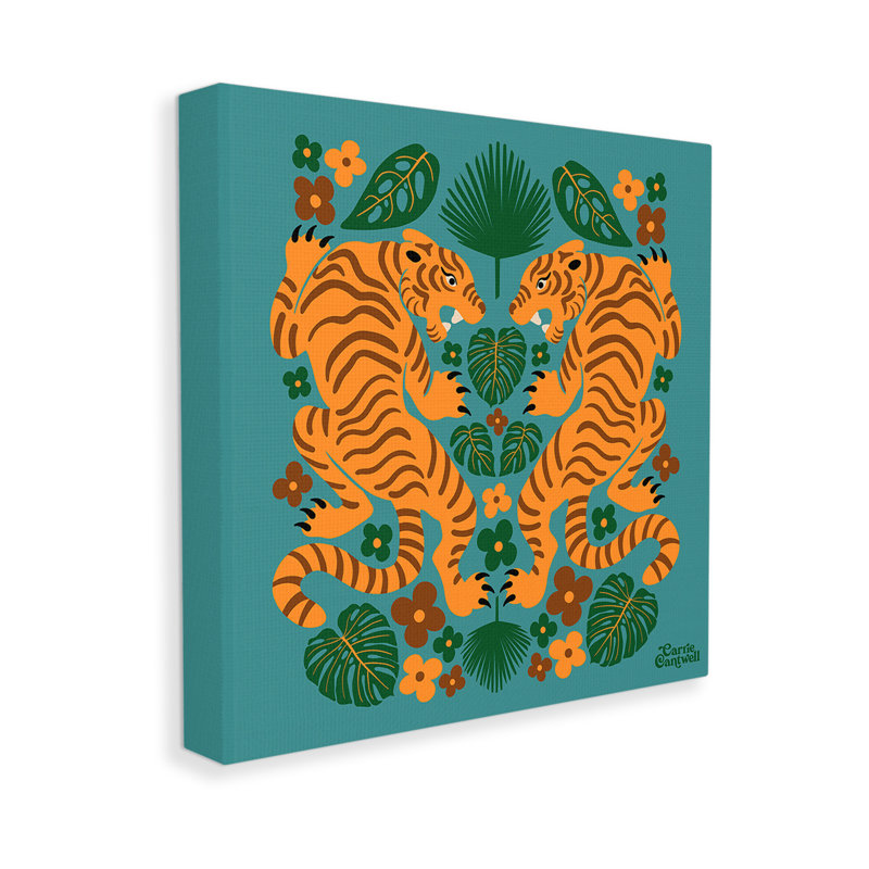 Conception d'art symétrique sur toile Tigers et nature par Carrie Cantwell, H 24 po x l 24 po