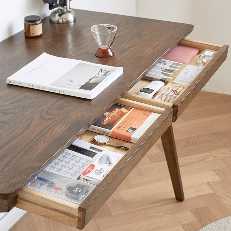 Bureau d'écriture avec tiroir de rangement en bois massif Retro, H 29,52 po x l 39,37 po x P 21,65 po, Marron foncé