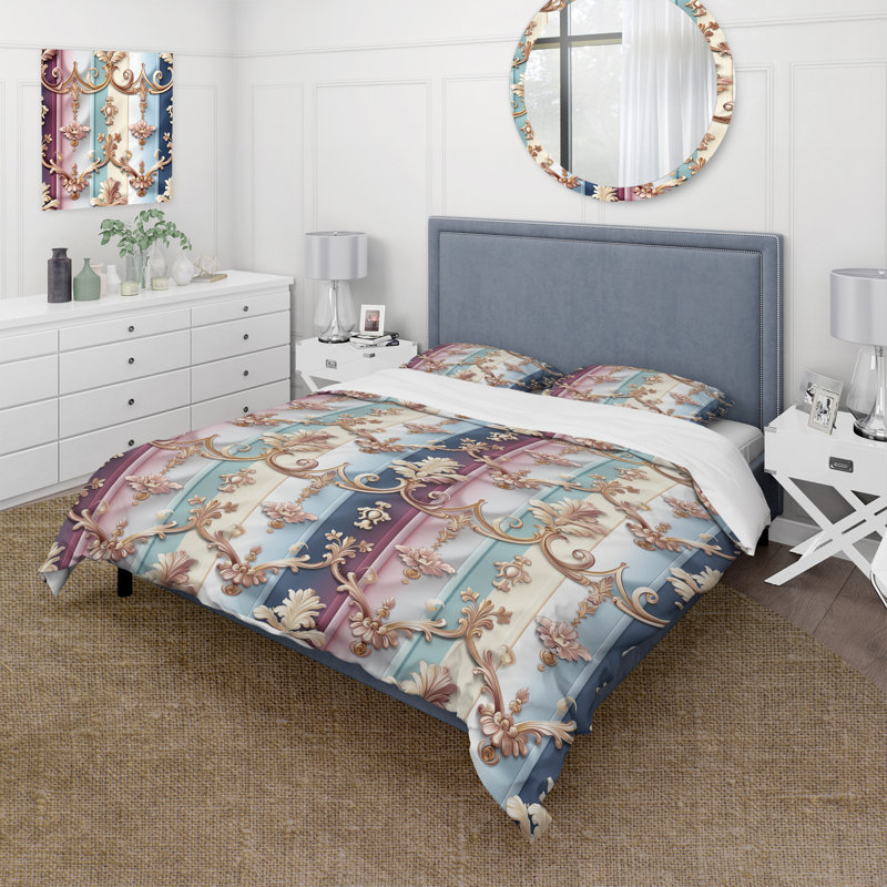 Ensemble de housse de couette Royal Striped Embrace Pattern, Housse de couette simple + 1 taie décorative stan