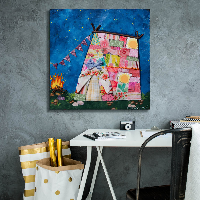  «Nightime By The Fire» par Carrie Sharp, art mural sur toile, 26 po x 26 po