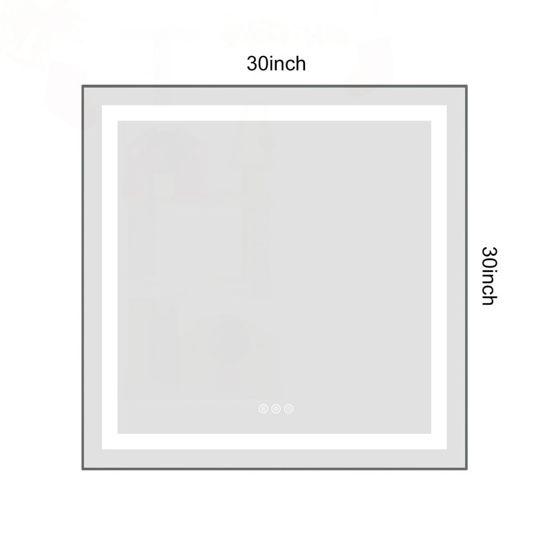 Miroir de salle de bain à DEL avec cadre en aluminium et antibuée, 30 x 30 pouces, Métal industriel cendré