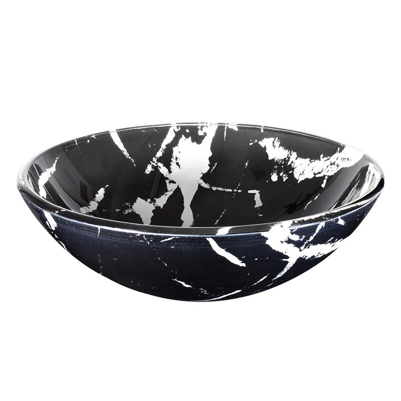 Tempered Glass Circular Vessel Bathroom Sink, Black