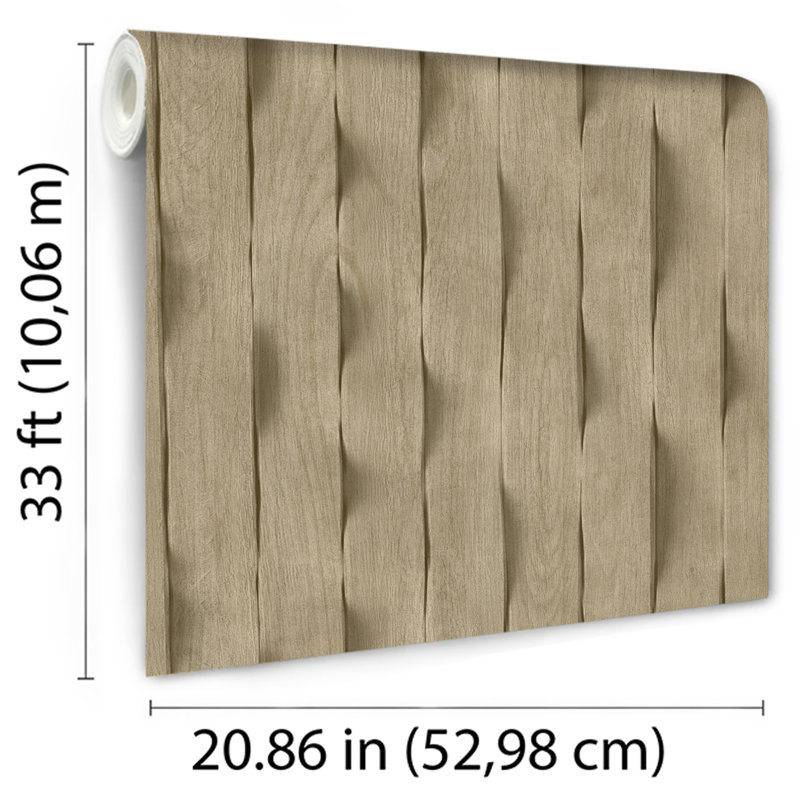 Papier peint à lattes en bois ondulé, Taupe