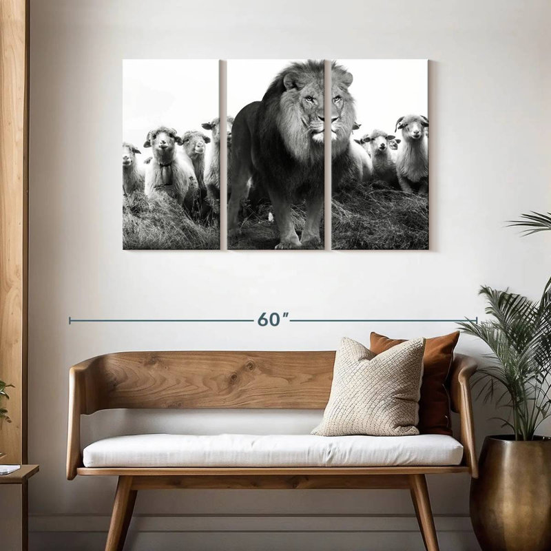 Brampt lion parmi les moutons, H 28 po x l 45 po