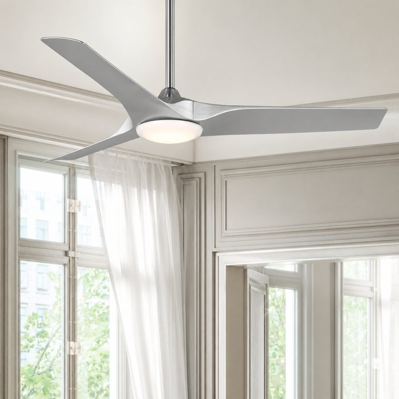 Gossamer 60'' Indoor Ceiling Fan with Light and Remote, Ceiling Fan with LED Light Kit, Modern 3-Blade Design, Quiet 6-Speed DC Motor - Brushed Nickel