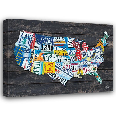 Lark Manor™ Hallowell, Britt Gallery Wrapped Canvas Art Titled: USA License Plate Map