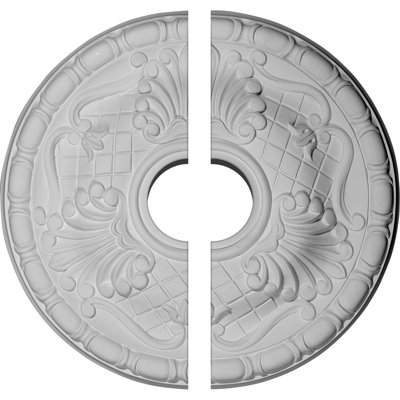 Endurathane Amelia Ceiling Medallion, 15 3/4"OD x 3 1/2"ID x 5/8"P (Fits Canopies up to 4 1/8"), Two Piece, Factory Primed