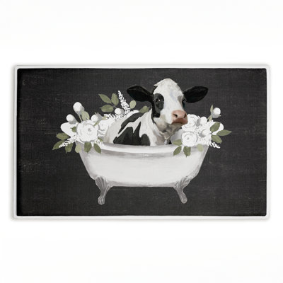  Tapis de bain recyclé antidérapant Cow in Floral Bath, 18 po x 30 po