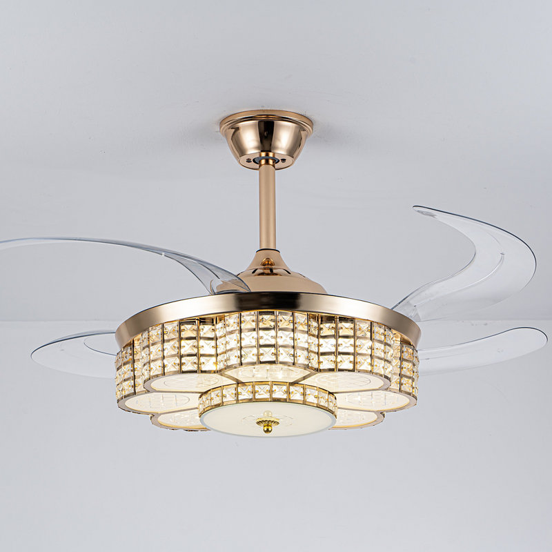 Ceiling Fan With Retractable Blades, Indoor  Ceiling Fan With Light With Remote Control, Noiseless Reversible Motor, 6 Speed