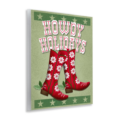 Plaque murale de bottes de cowboy Howdy Holidays, design par Jilly Jack Designs