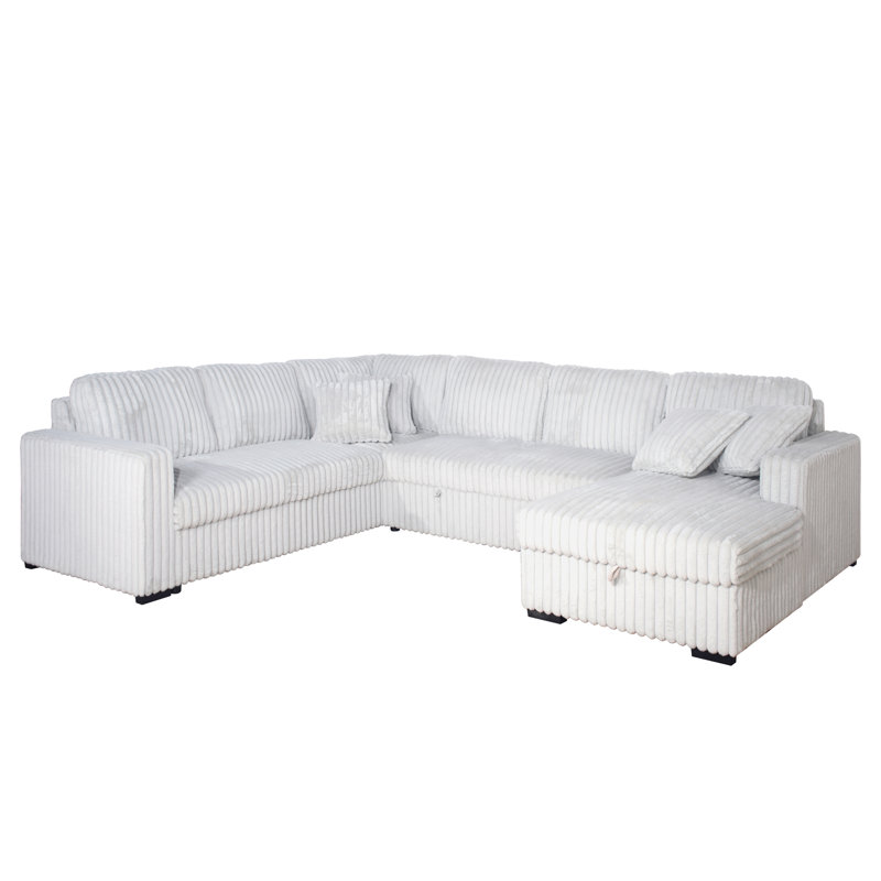 Canapé modulaire en tissu avec lit coulissant gris brume 5 pièces Totnes, Polyester gris
