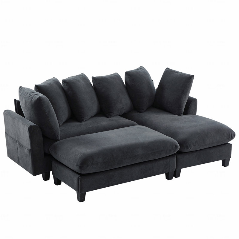 Basic Sectional Sofa, 83"  Sofa L-Shaped Sofa Upholstered  Sofa With Ample Storage Space, Movable Ottoman And Six Throw Throw Pillows