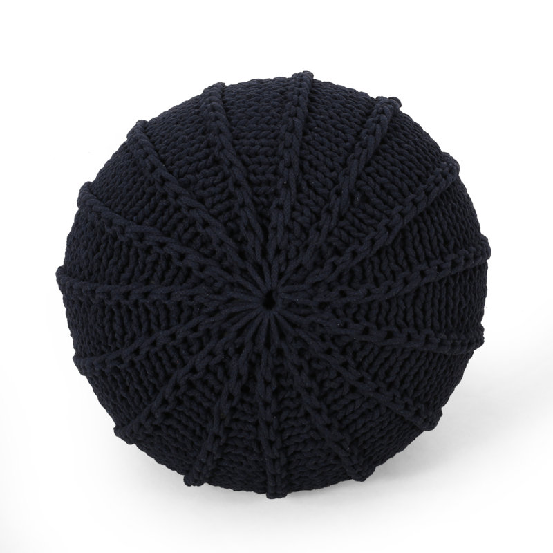 Bordeaux Knitted Cotton Round Pouf, Navy Cotton