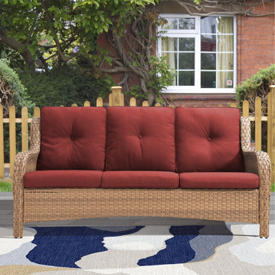 Carolina 75" Wide Outdoor Wicker Patio Sofa with Cushions by Hummuh