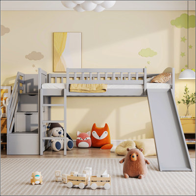 Stairway Twin Size Loft Bed With Two Drawers And Slide
