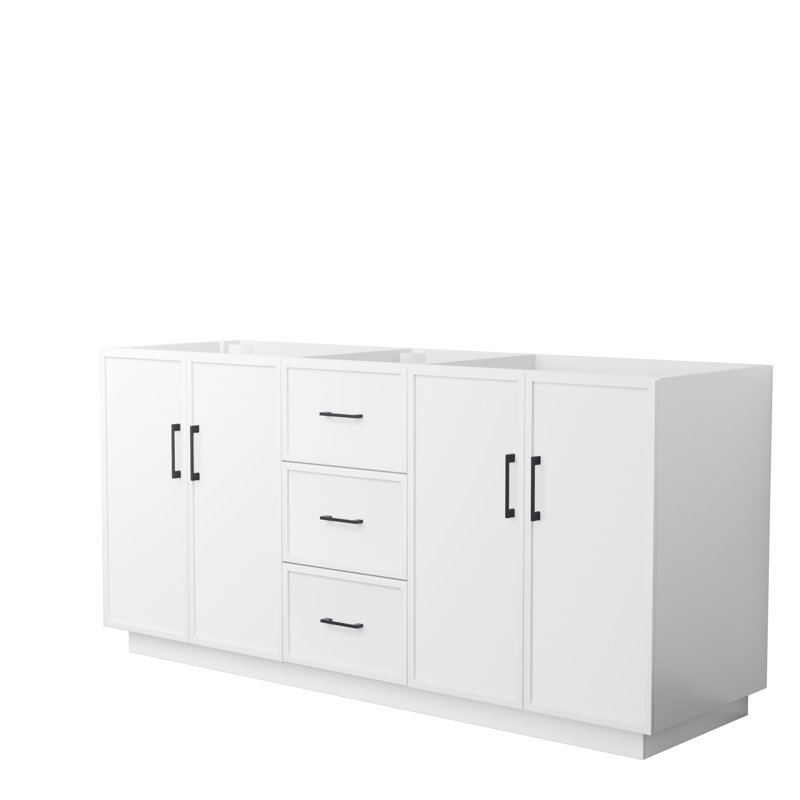 Elan TK 72" Freestanding Double Bathroom Vanity with Cultured Marble Top, White, Carrara Cultured Marble, Matte Black