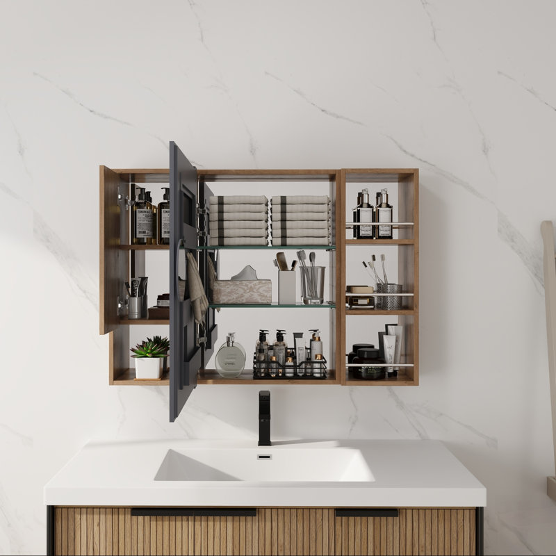 Wall Mounted Bathroom Mirror Cabinet With Adjustable Shelves And Spacious Storage, Ideal For Modern And Organized Bathrooms