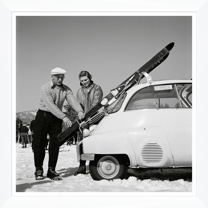 New England Skiing Print by Slim Aarons, 36" H x 36" W x 1.5" D, White Single Picture Framed