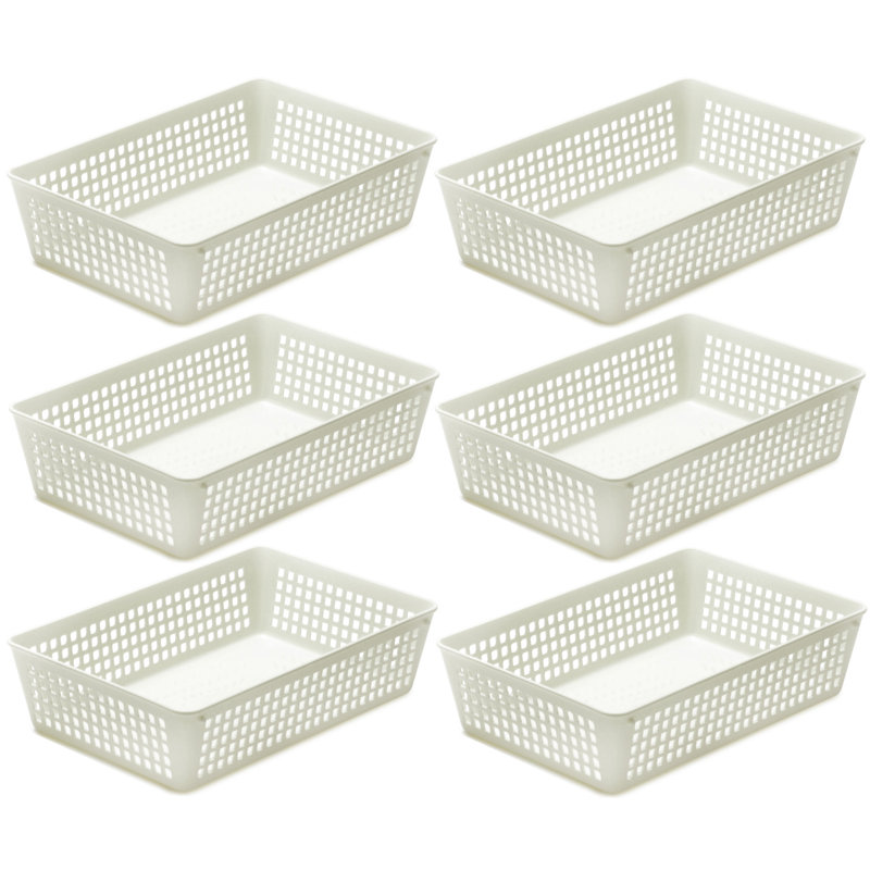 Rebrilliant Plastic Decorative Bin, White, 2.25" H x 9" W x 6" D, 6
