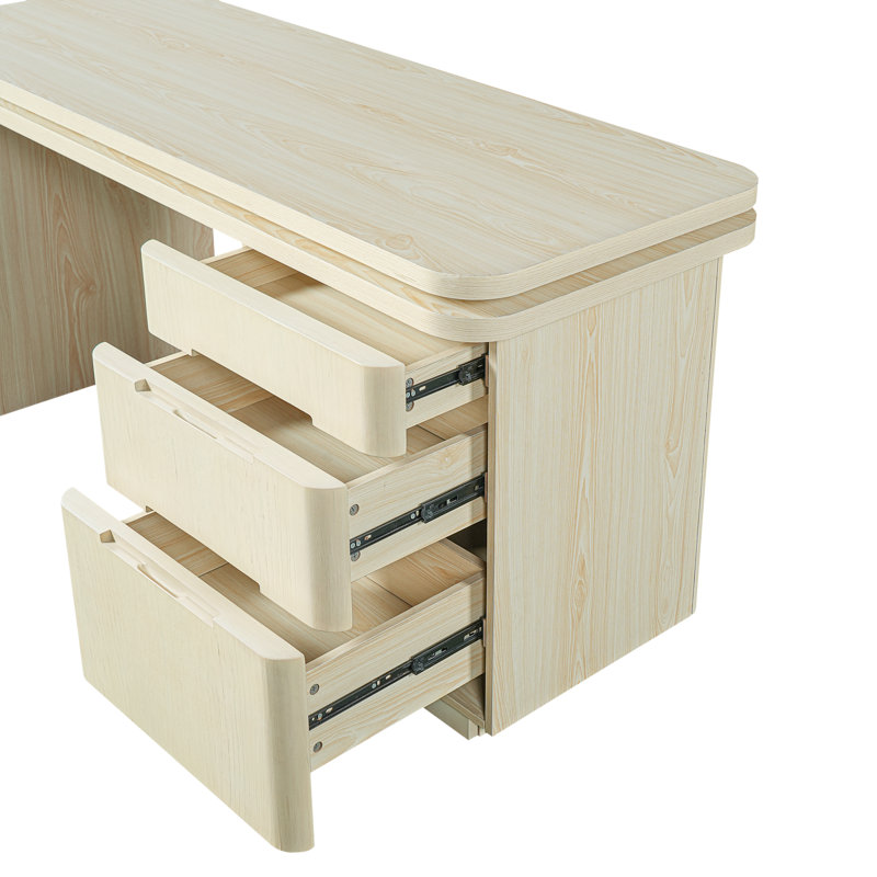 Bureau de direction en L 90 po avec 3 tiroirs, Bois naturel