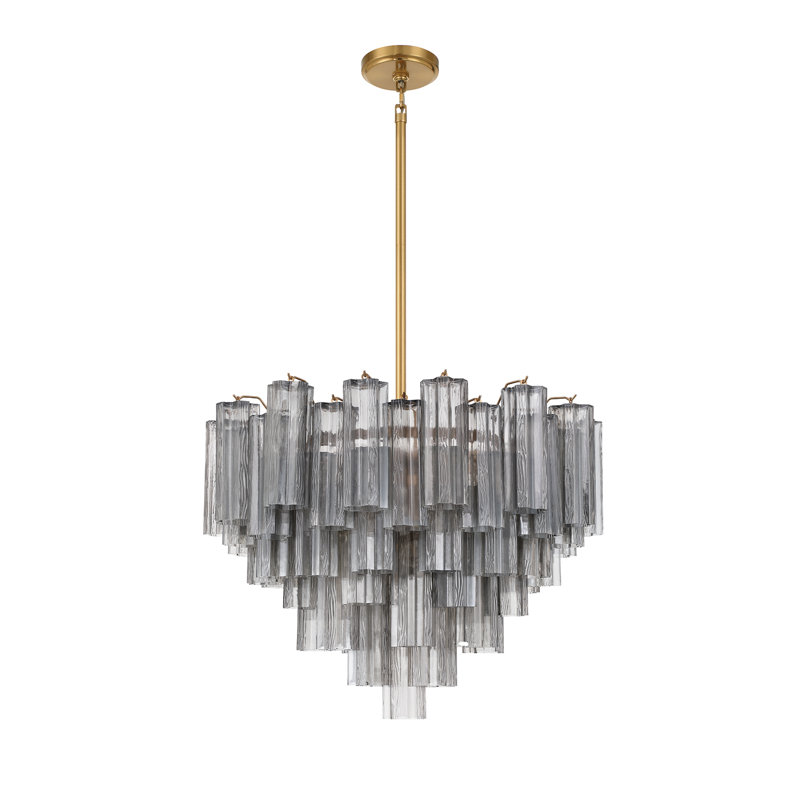 Lustre Mexborough, 12 lumières, H 21,5 po x l 26,75 po x P 26,75 po, Gris / laiton vieilli