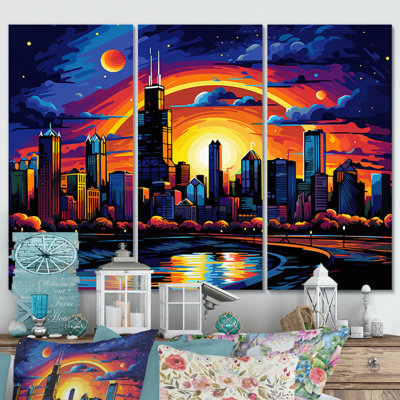 Chicago Popart I, impression sur toile 3 pièces